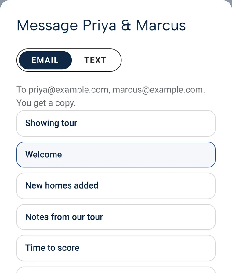 Message buyers: choose an email or text template