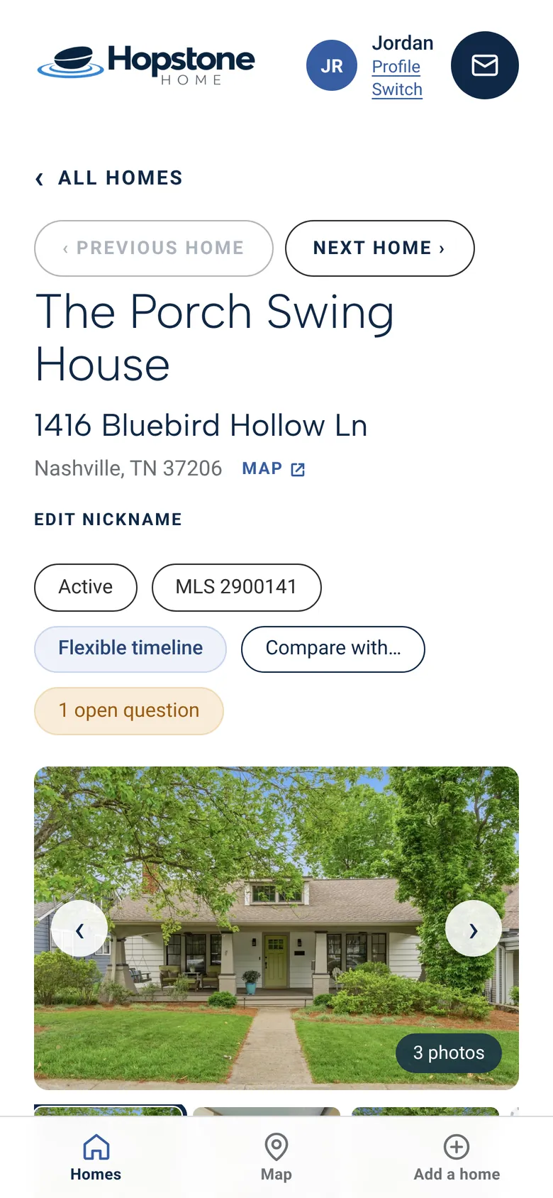 A home’s page on a phone with photos, price, and the buyer’s notes