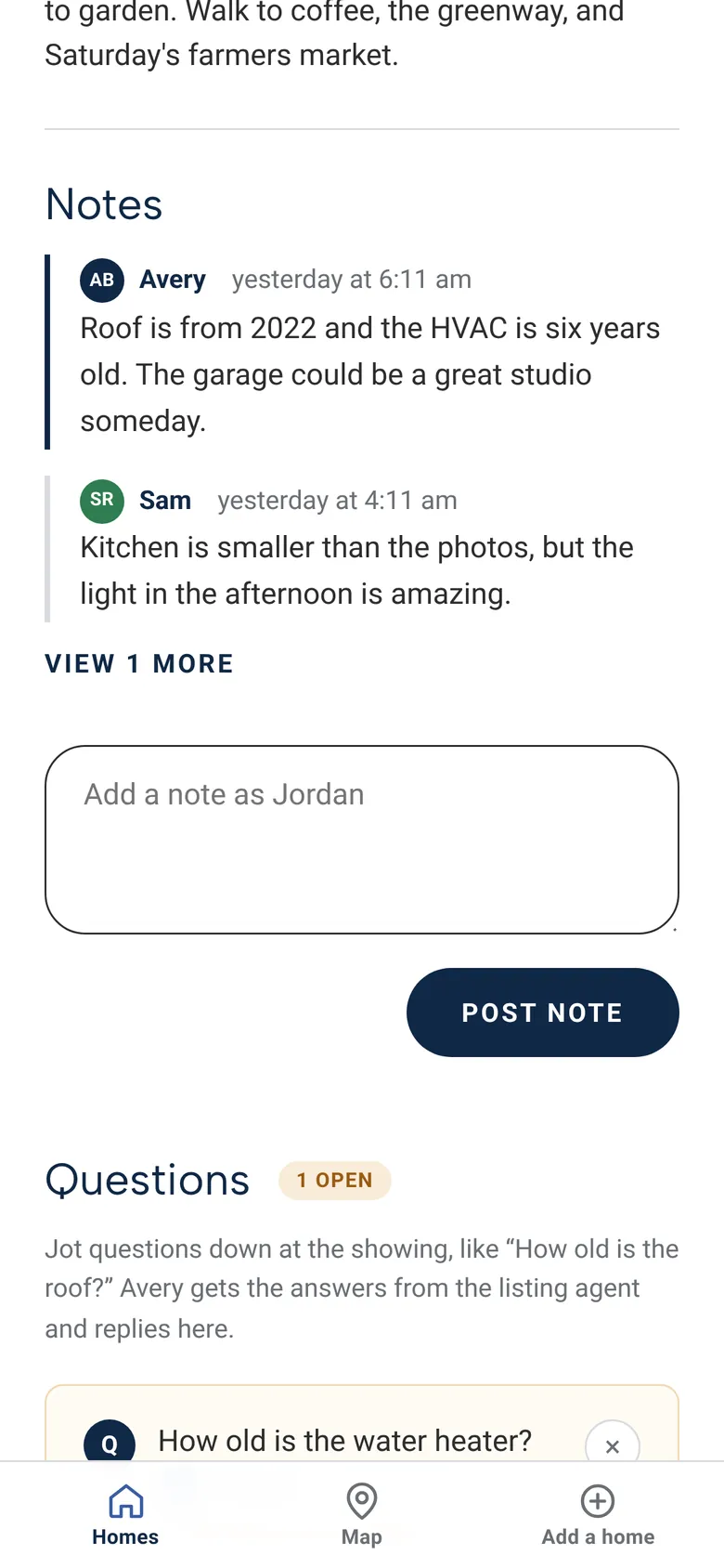 Notes on a home from the agent and both buyers